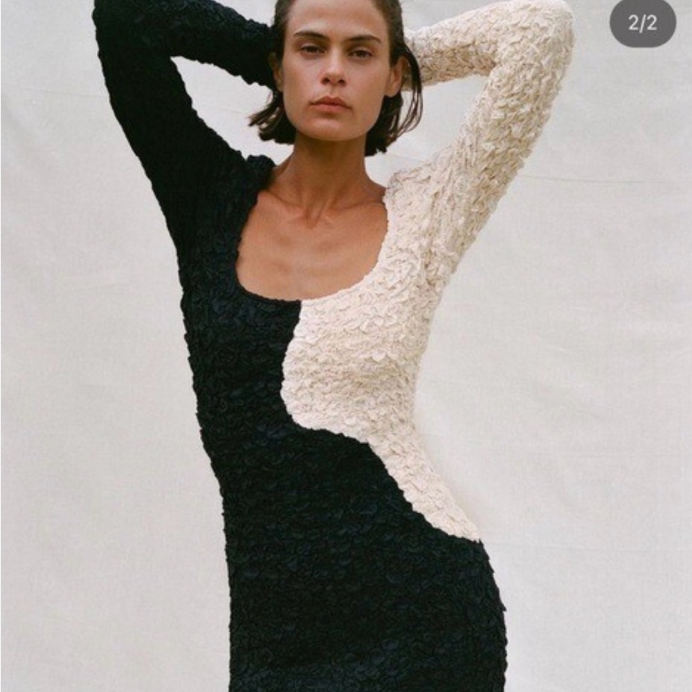 Mara Hoffman Black and Cream Asymmetrical Amy Bodycon Dress